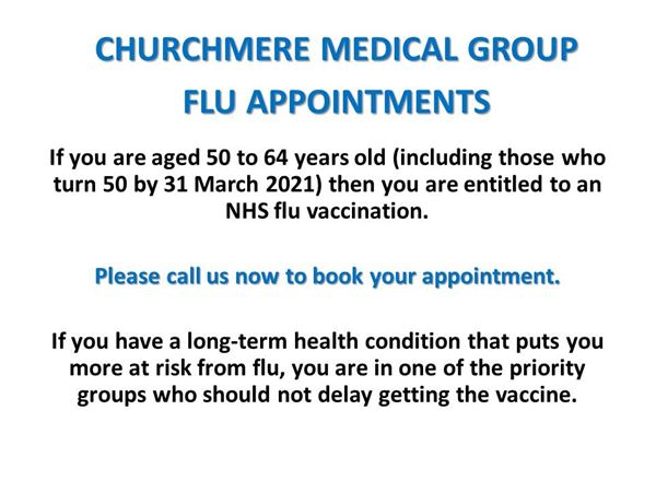 Flu Appointments aged 50 to 64 years old